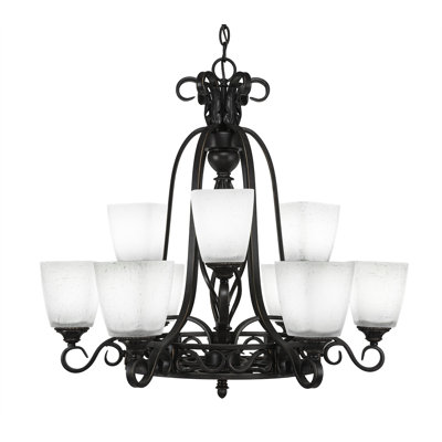 Pierro Eleganté 9 Light Uplight Chandelier Shown In Dark Granite Finish With 4.5" Square White Muslin Glass
