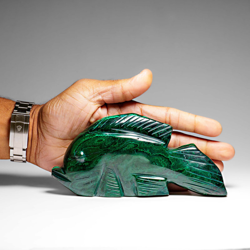 Genuine Polished Malachite Fish Carving (1.7 Lbs)