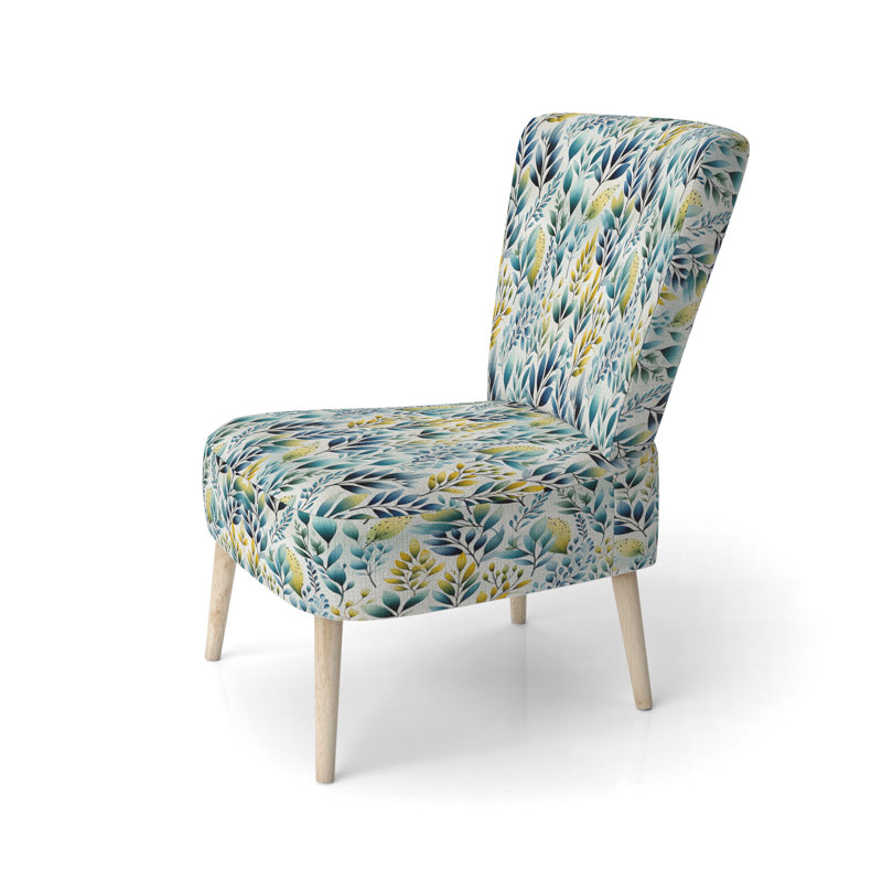 Watercolor Blue Foliage Botanical Motif - Chaise d'appoint rembourrée scandinave, chaise d'appoint verte