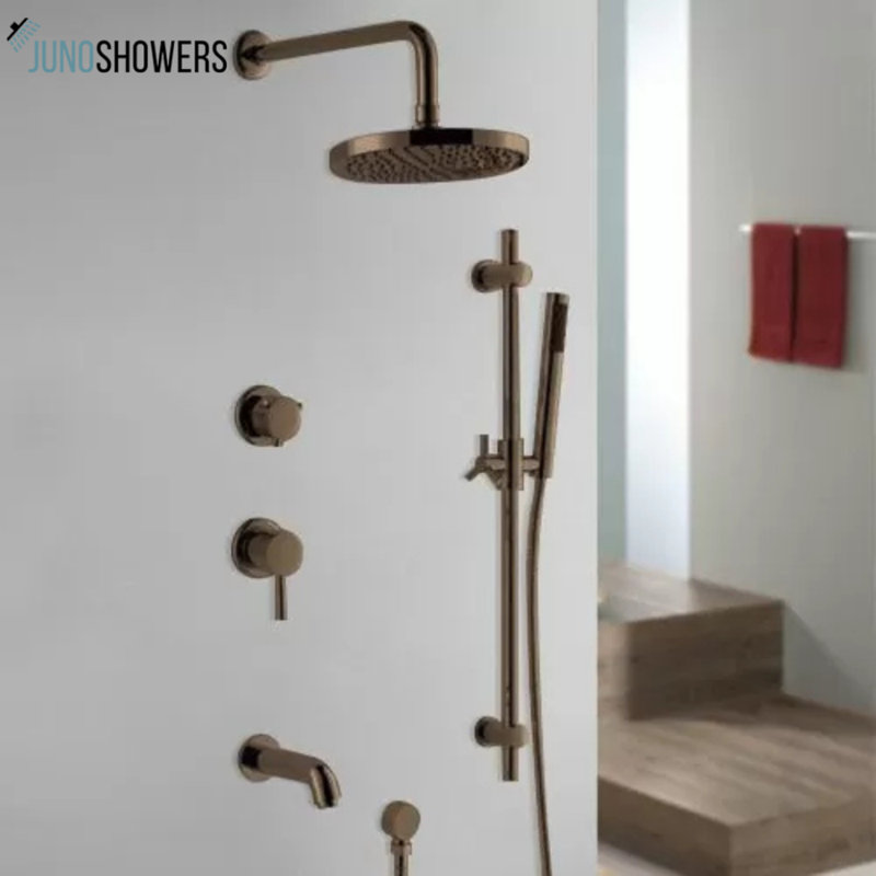 Système de douche en acier inoxydable de 10 pouces avec valve thermostatique et douchette, fixation murale, Bronze