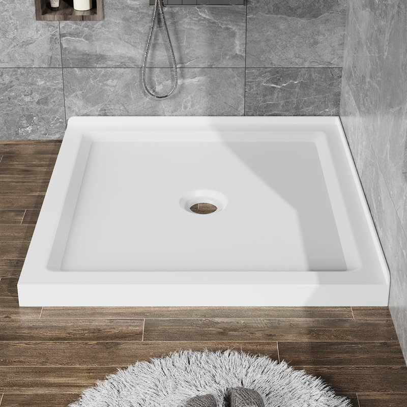 36" X 36" Square Double Threshold Shower Base, Center Drain Corner Shower Pan For 2-Wall Installation, Anti-Slip Acrylic & ABS Composite