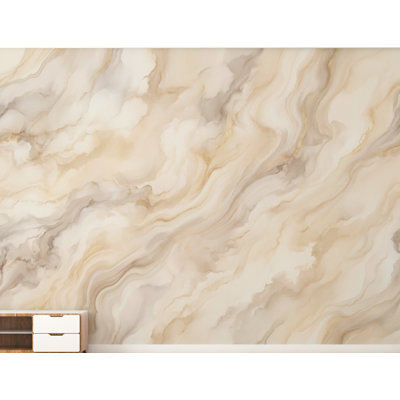 Papier peint abstrait en marbre - tourbillon beige crème doux - texture de pierre aquarelle - murale minimaliste neutre 1140DRS