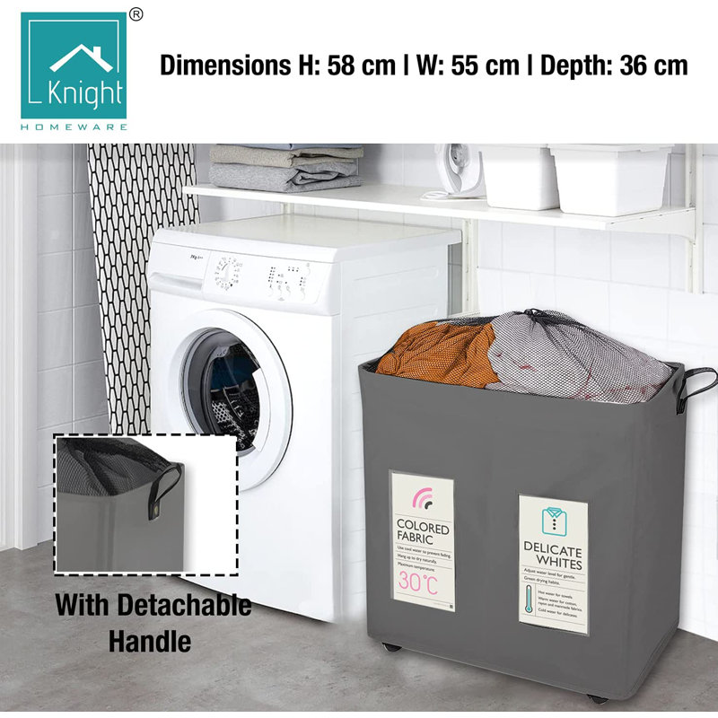 Fabric Rolling Laundry Basket with Handles, Grey