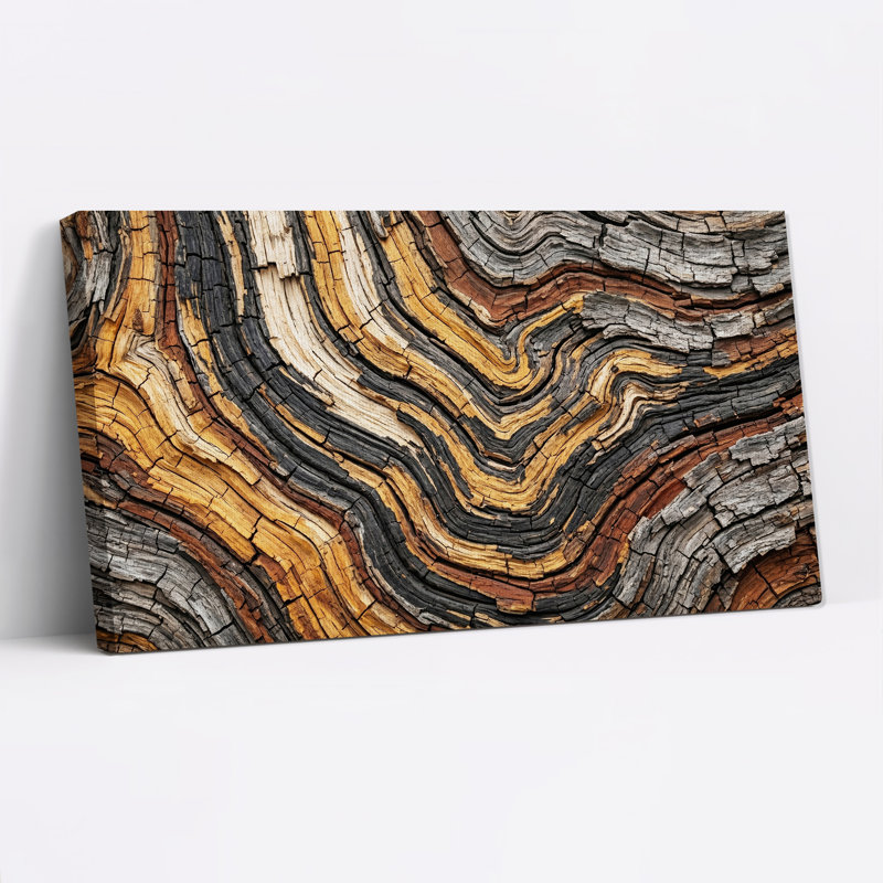 Tableau sur toile texturé grain de bois ondulé brun et noir, L 46 po x H 24 po