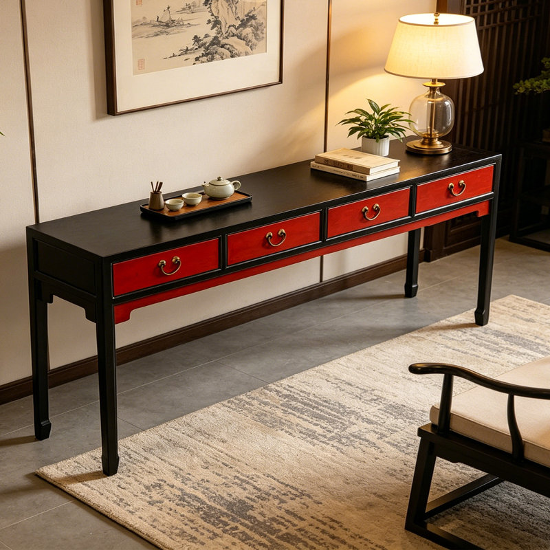 Console classique chinoise, H 33,5 po x l 70,9 po x P 12,6 po