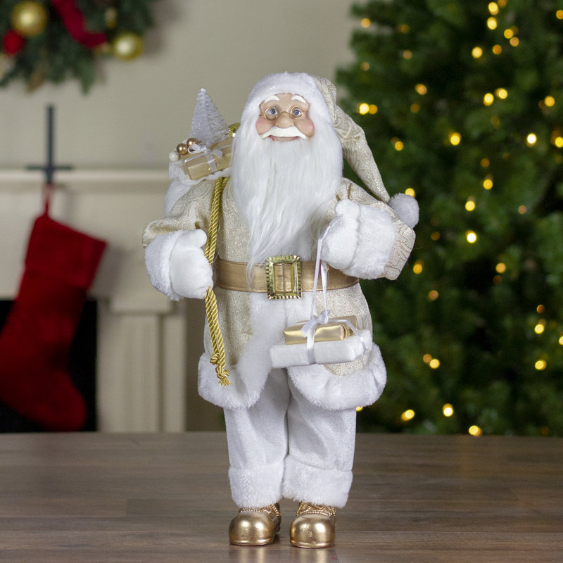 18" Gold and White Standing Santa Christmas Figurine with Presents
