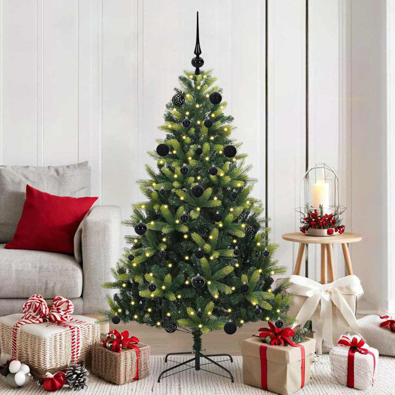 Artificial Hinged Christmas Tree 150 LEDs Green, 4.92' H, Black