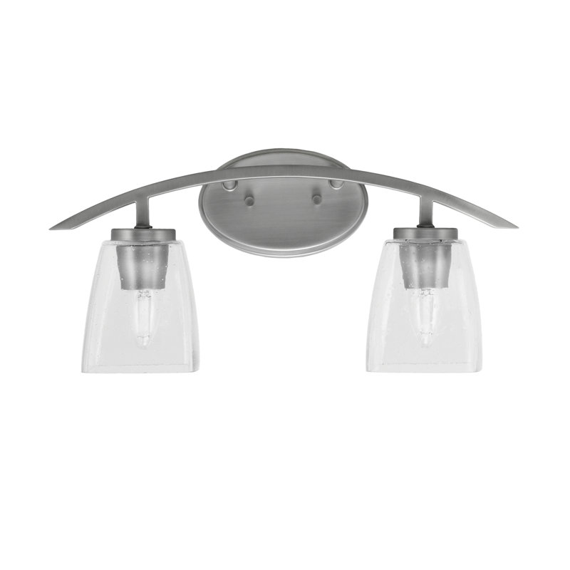 Barre d'éclairage de salle de bain 2 lumières avec verre carré de 4,5 po Kurve, Argent argent