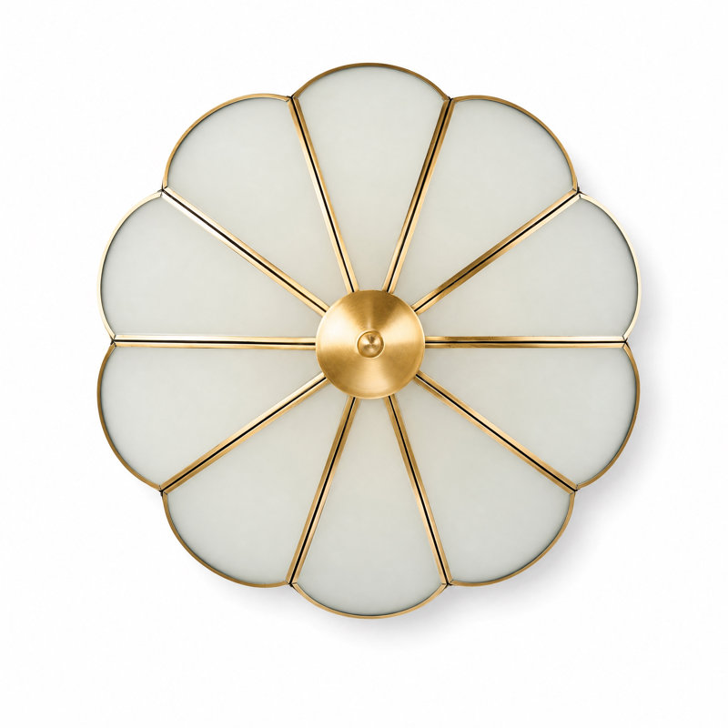 17.72" Brass Flush Mount Ceiling Light, Art Deco Frosted Glass