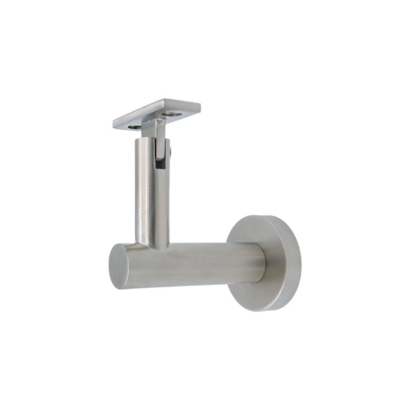 Glass Mount Handrail Bracket with Round Rose and Flat Plate, Satin Stainless Steel