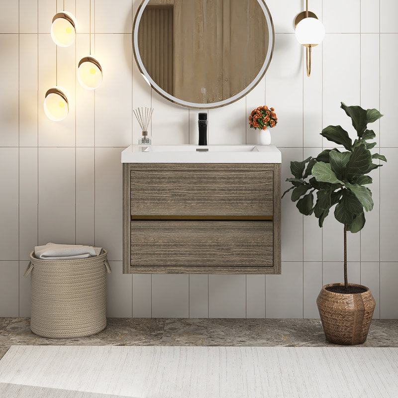 Meuble-lavabo mural 30 po avec lavabo, Gris cendré