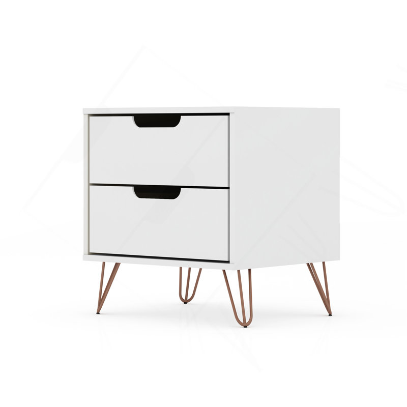 Rockefeller 20" Nightstand In White (2-Drawer), White/Bronze