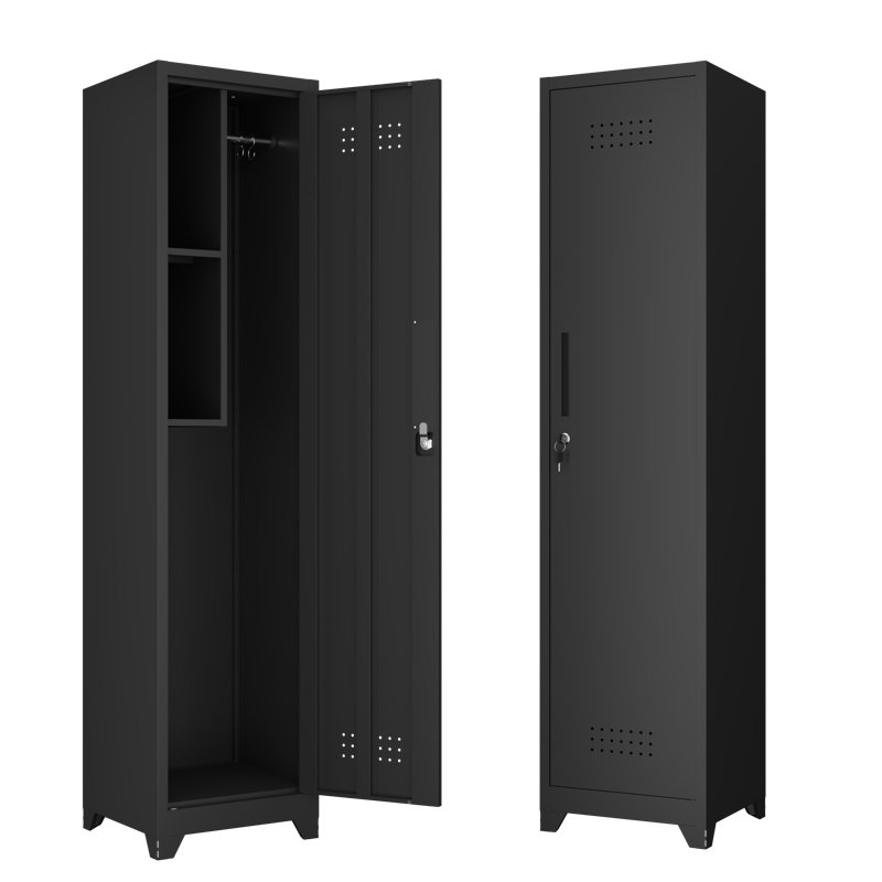 Armoire de rangement haute et étroite, en acier, monobloc, organisateur utilitaire, noire, modèle ventilé