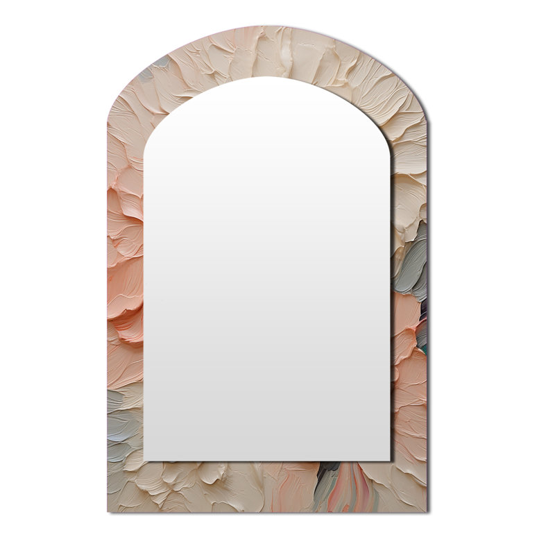 beige and pink flowers in harmony - Flowers Asymmetrical Unique Mirror, Beige Arch Large Wall Mirror, Printed Metal Art