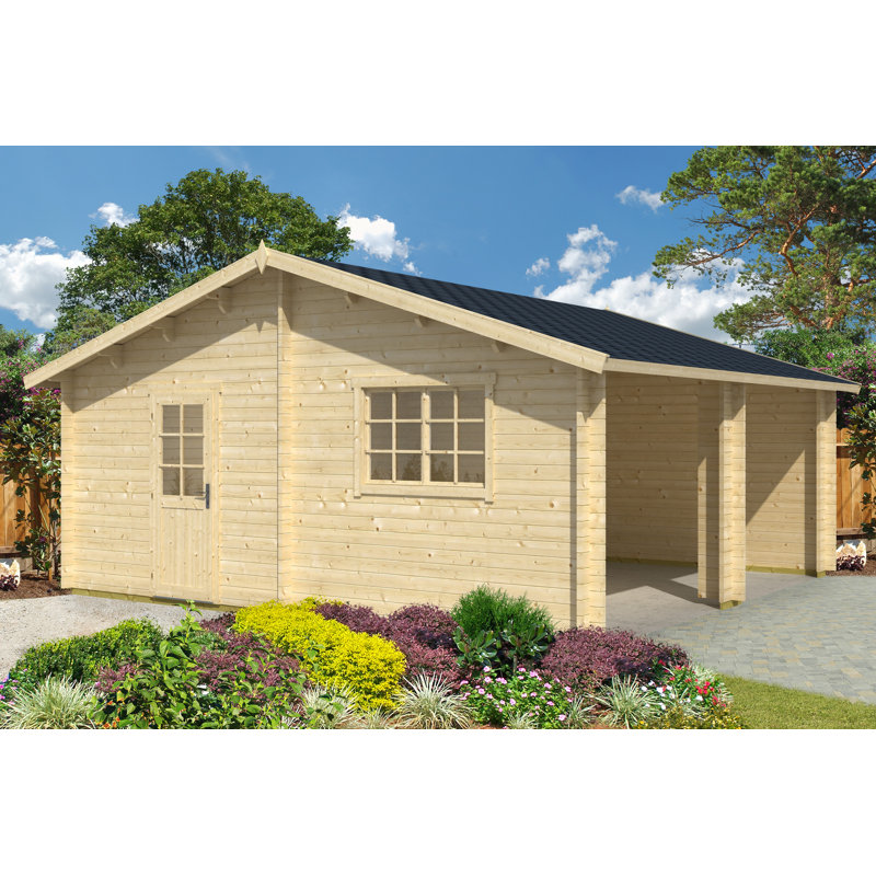 Lasita Falkland 19 x 19 Ft. Premium Garage Log Cabin With Single Glazing (44mm), Natural