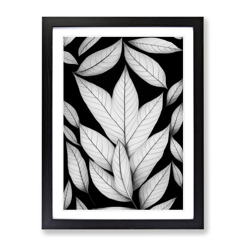 A Monochrome Leaves No.3 - Wall Art, Black Framed, 64cm H x 46cm W x 2cm D