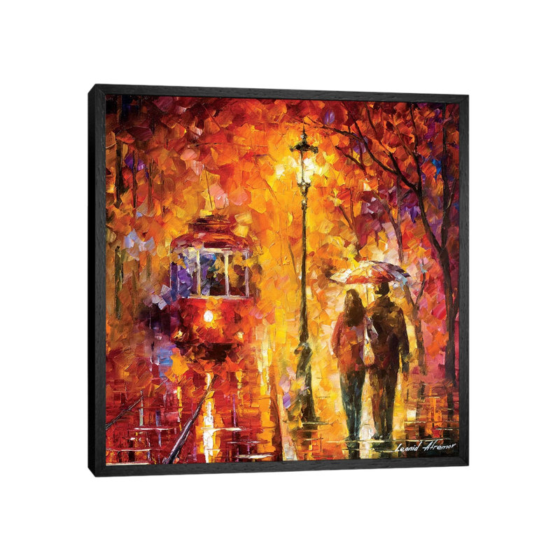 Date By The Trolley by Leonid Afremov - Print on Canvas, 45.72 cm H x 45.72 cm W, Black Framed Canvas