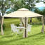 Pavillon de jardin extérieur 10 pi x 12 pi avec construction en acier. Rideaux d'intimité, auvent double. Structure élégante. Patio beige en beige. 12 pi, cadre, toit, rideaux. Choix pratique