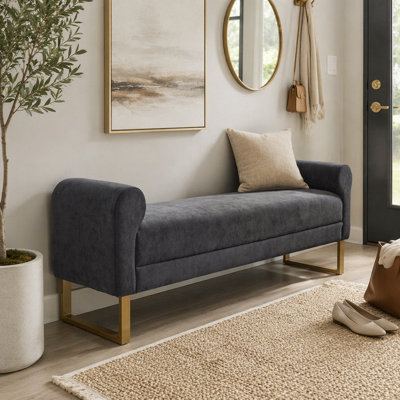Banc de bout moderne de 55 po de large avec revêtement en similicuir et table d'appoint