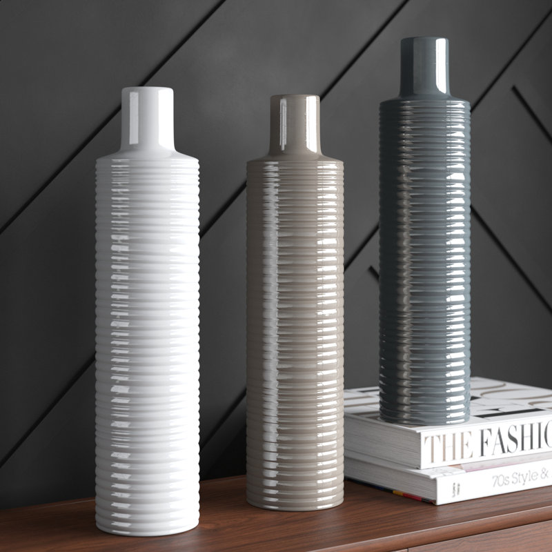 Ensemble de vase de plancher en céramique blanc/gris/brun 3 pièces Copenhaver, H 21 po x l 5 po x P 5 po