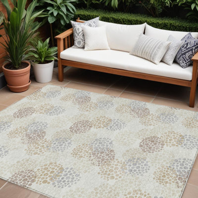 Tapis intérieur lavable à pois ivoire brun et gris 8 pi x 10 pi