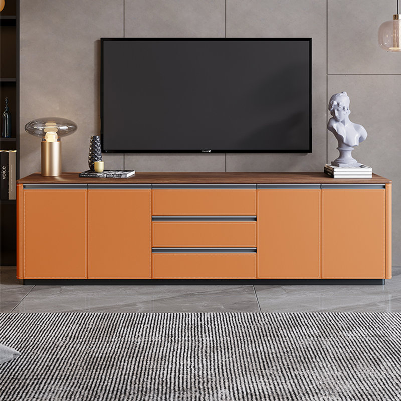 Meuble télé haut de gamme sur pied, 23.62"H x 94.49"W x 13.78"D, Orange