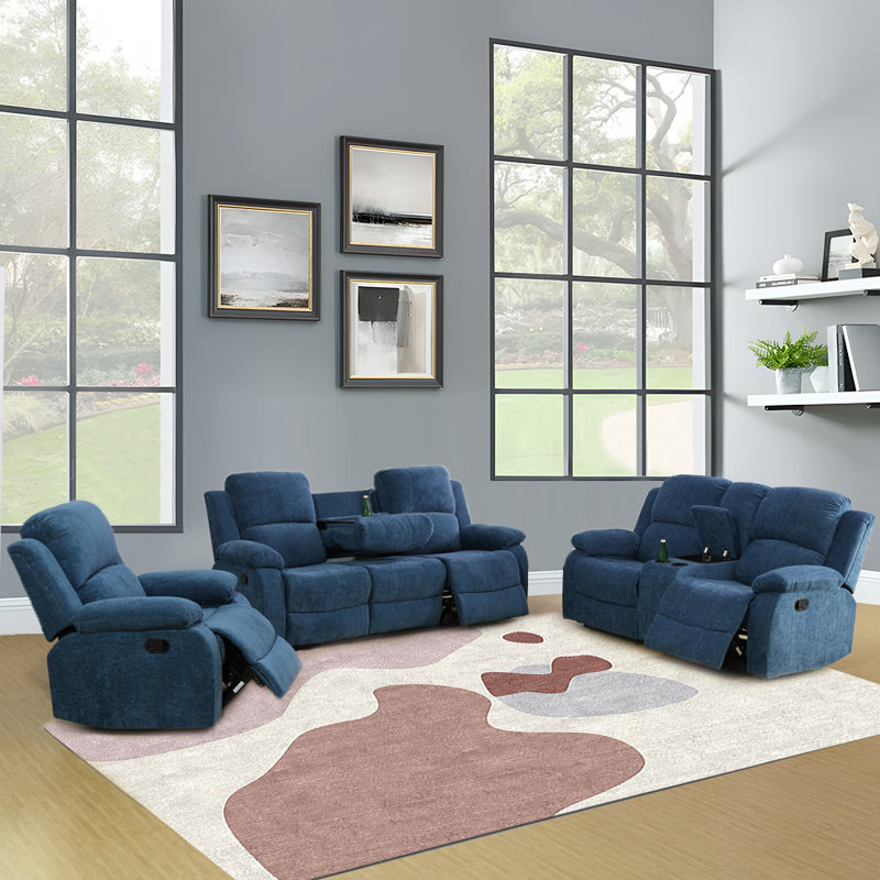 Keayon Recliner, Blue Microfiber