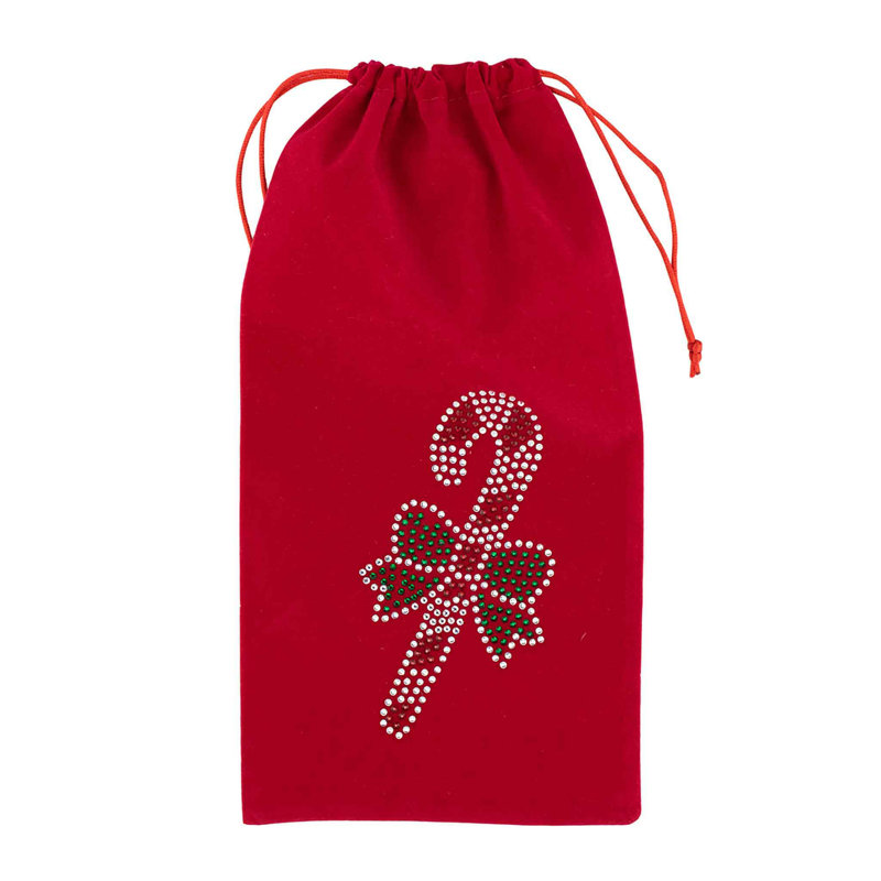 Sparkles Home "Candy Cane Rhinestone" Wine Bag | Velvet Material with Sparkling Crystal Rhinestones, Red
