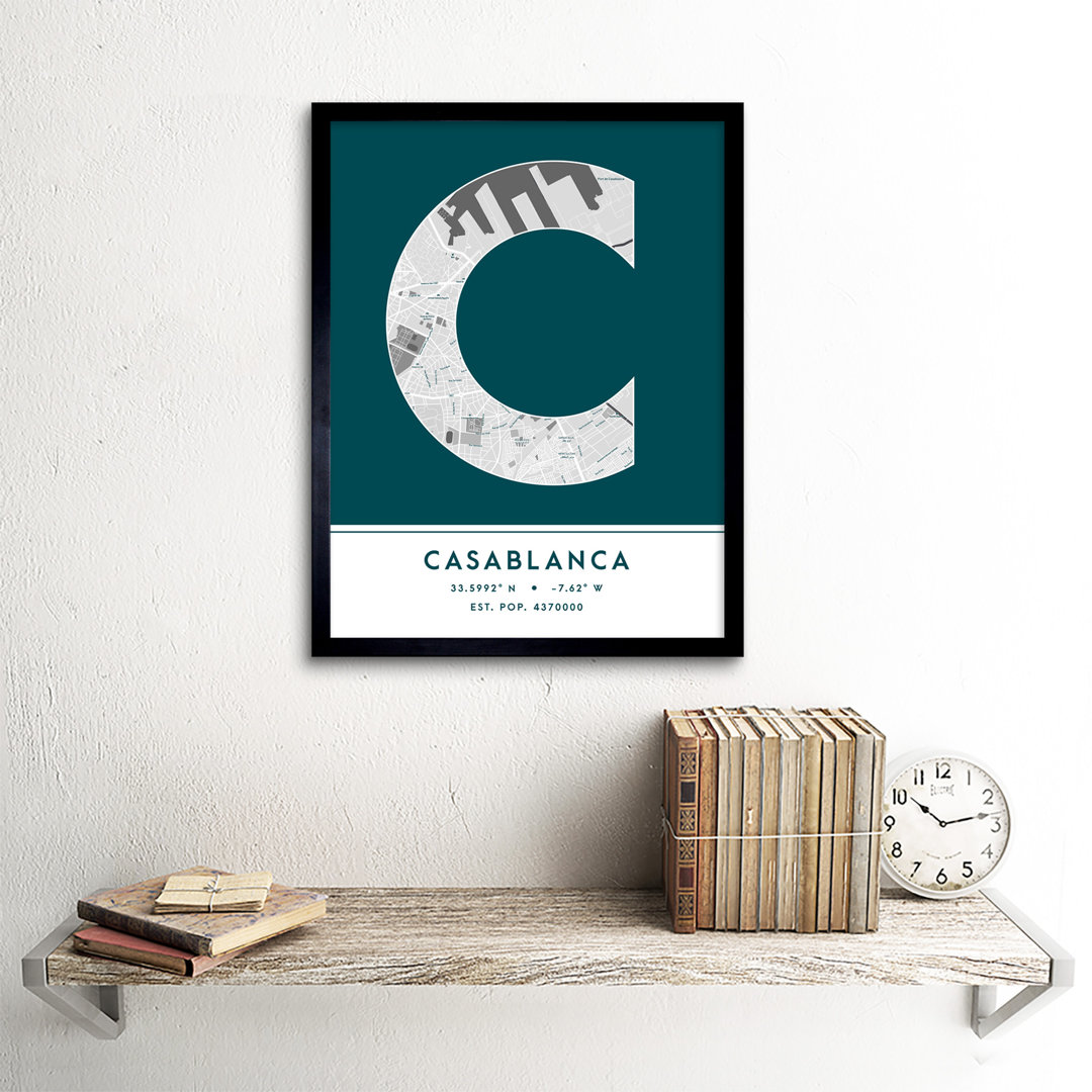 Casablanca City Map Casablanca Teal - Single Picture Frame Typography