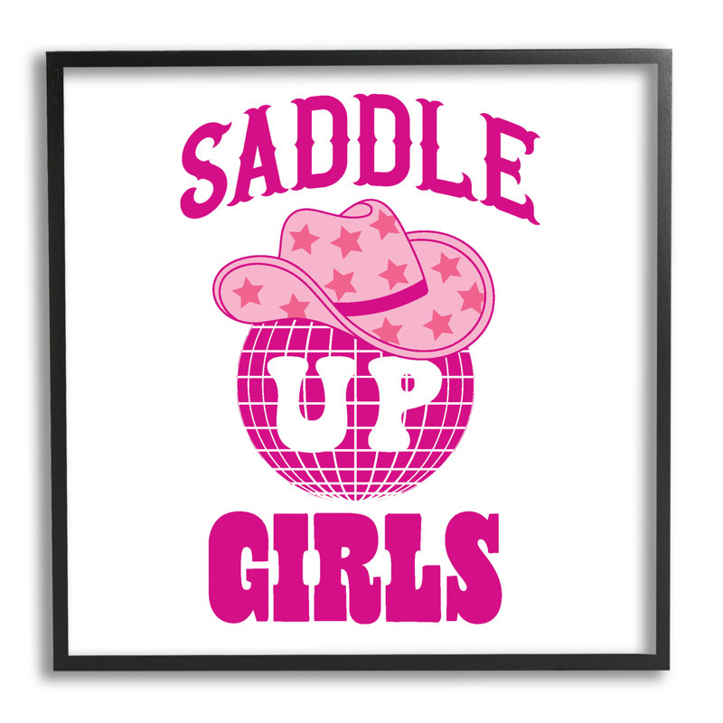 «Saddle Up Girls» par Emily Dumas, H 17 po x l 17 po x P 1,5 po, Giclée encadrée noir minuit