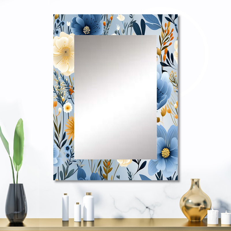 Motif floral Aldiana Blue Boho Chic - miroir floral, 32 po x 24 po