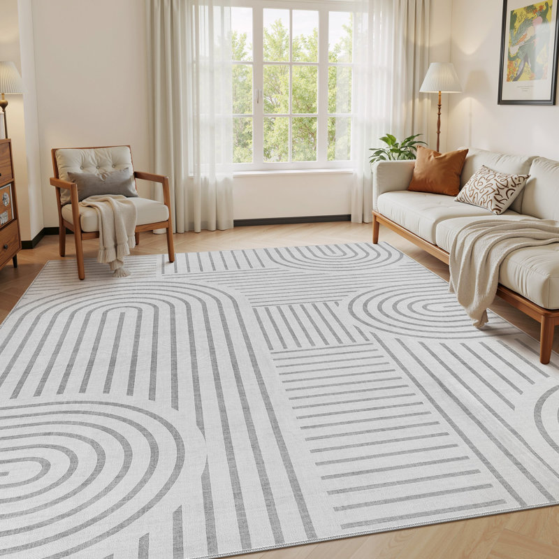Washable Farmhouse Modern Soft Area Rug  Non-Slip Carpet for Bedroom Living Room - Gray, Rectangle 8' x 10', Gray