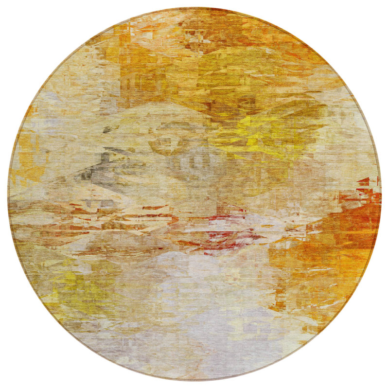Tapis extérieur rond lavable abstrait en cuivre et terre cuite 8 pi 8 po