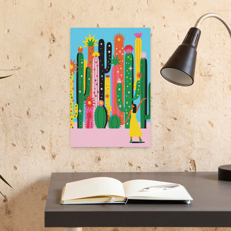 Cactus coloré, danse, cactus moderne abstrait, art mural paysage d'été, H 18 po x l 12 po
