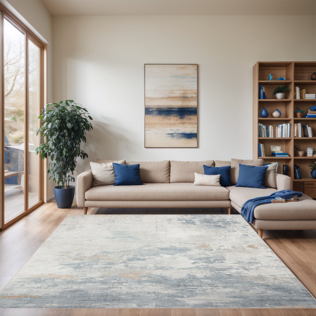 Hyacinthie Modern Blue Abstract Machine Washable Area Rug with Non-Slip Backing for High Traffic Area, Living Room, Bed Room, Kitchen, Hallway Runner, Entryway Rug