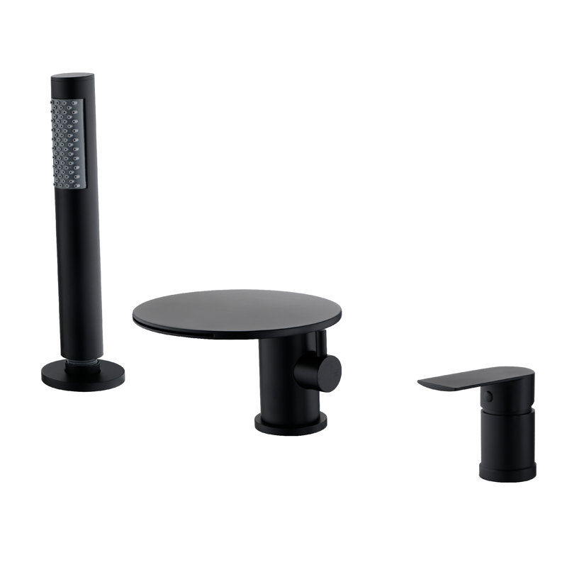 Round Deck-Mounted Three-Hole Single Handle Bathtub Faucet, Matte Black
