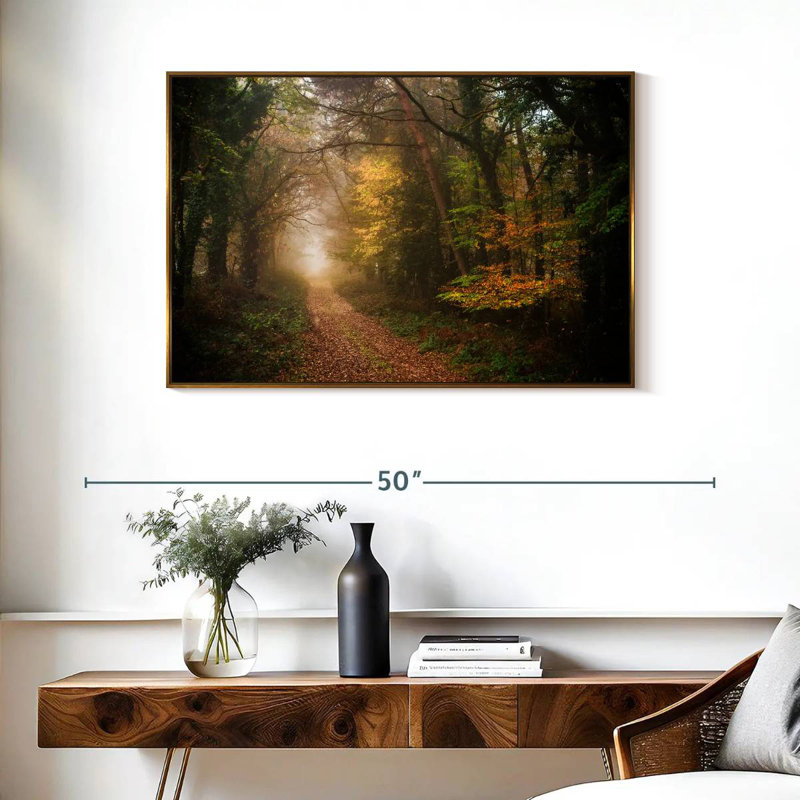 Chemin dans la forêt d'automne, Cadre flottant doré, 37 po x 25 po