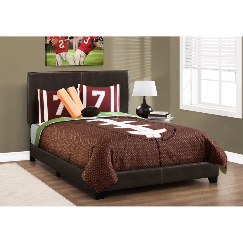 Lit double avec tête de lit tapissier en similicuir brun pour chambre à coucher