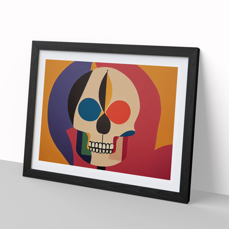 XH1022-2044X Colourful Abstract Skull - Single Picture Frame Print, Black, 46cm H x 64cm W x 2cm D