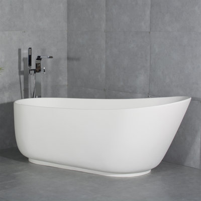 67-Inch Solid Surface Stone Resin Oval Shape Soaking Bathtub With Overflow For The Bathroom