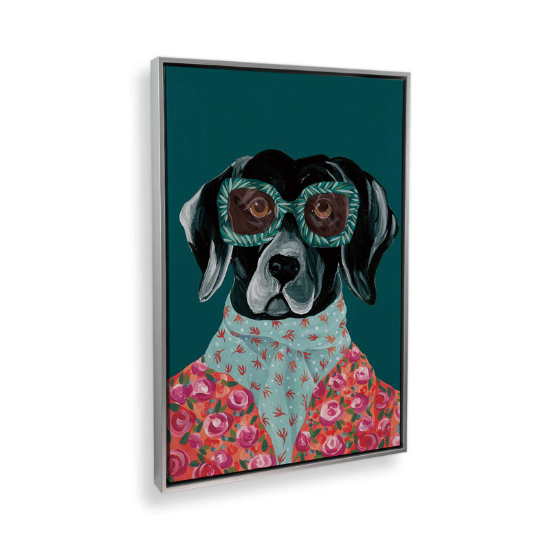 «Dashing Labrador» par Yvette St. Amant, reproduction d'art, H 40 po x l 30 po, Argent argent, Cadre flottant