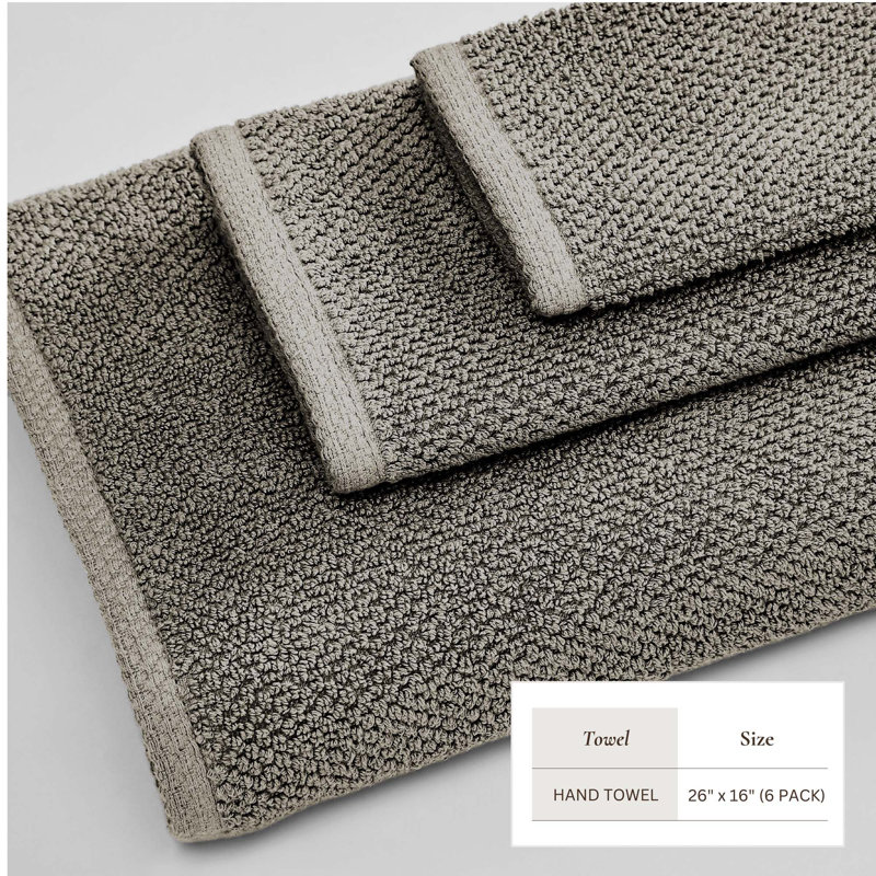 Drap de bain 100% coton texturé, Gris foncé, Essuie-mains - paquet de 6