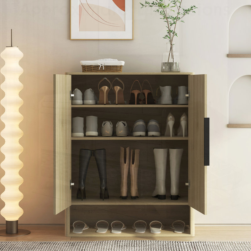 Range-chaussures, armoire à chaussures en bois avec portes, range-chaussures moderne avec tablettes réglables, pour vestibule, couloir, salon