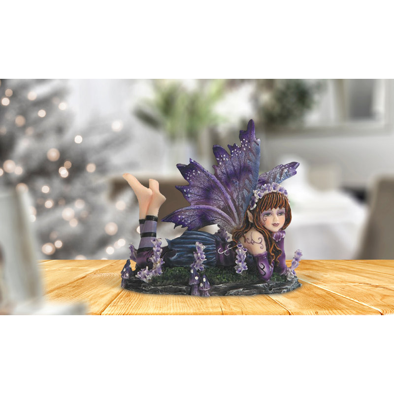 4"W Blue/Purple Fairy Lying Down Figurine