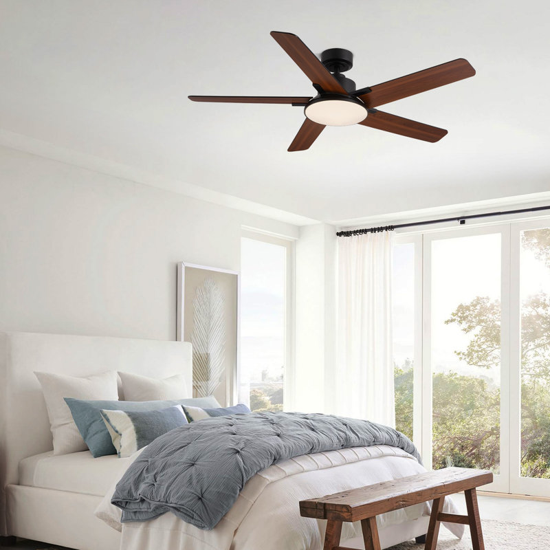 52" 5-Blade Modern Ceiling Fans with Lights and Remote Control, Black/Brown
