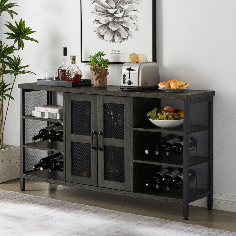 Industrial Wine Bar Cabinet, Dark Grey