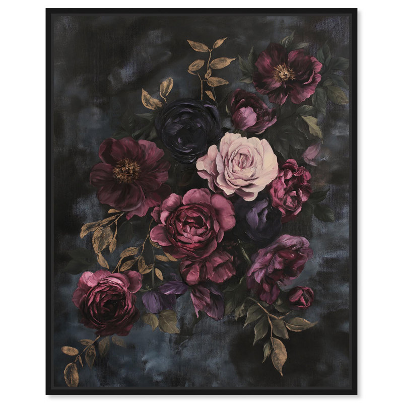 Vintage Dark Roses Canvas Gothic Art Prints by Art Remedy, 21" H x 17" W, Black Floater Framed