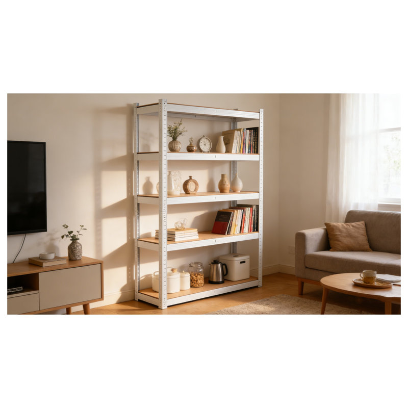 Étagère réglable en métal robuste à 5 niveaux - Étagères de rangement de garage blanches pour le garde-manger, le sous-sol, l'organisation de l'entrepôt - l 29 po x P 12 po x H 59 po