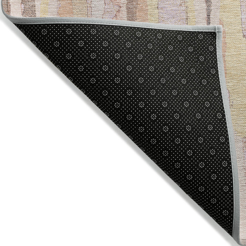 Tapis intérieur lavable rayé rose et beige 5 pi x 8 pi
