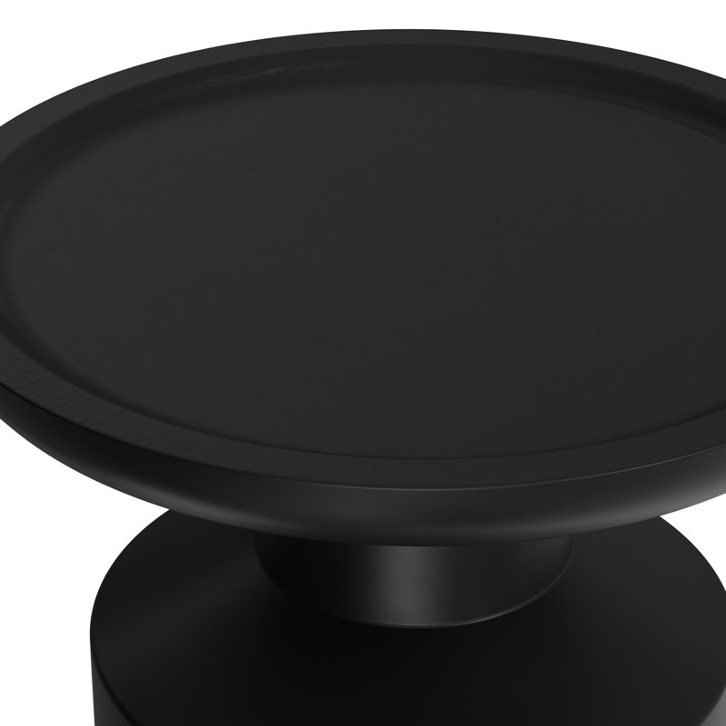 Haynes 16"W Solid Mango Wood Round Boho Accent Table with Sculptural Design, Black